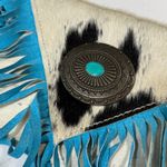 Myra Bag Western Cowhide White Fur with Turquoise Fringe Crossbody Bag Purse NEW Photo 8