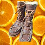 L.L.Bean Shearling Lined Moc Toe Plaid Wool Boots Lace Up Women's 7M Brown Size 7 Photo 4