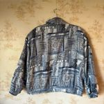 Vintage 80s blue and white abstract boho print Keren Hart 100% silk jacket Size L Photo 1