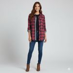 Miss Me  Womens Plaid Flannel Shirt Red Navy Long Sleeve Button Up Size S Photo 1