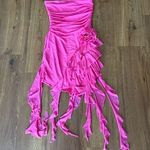 Pink Strapless Dress with Ruffle Details and Rose Size XS Photo 0