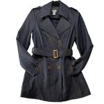 Cache Women Double Denim Trench Coat Belted Button-up Lined Pockets Size Small Photo 2