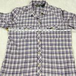 Eddie Bauer Plaid Flannel Shirt Womens Size S Purple White Button Front Pockets Photo 5