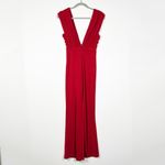 Misha Collection Stretch Knit Ruched Pleated Deep V Neck Sleeveless Jumpsuit Red Photo 0