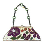 Mary Frances Vintage Embroidered Purse Beaded Floral Chain Strap Kiss Lock Bag Purple Photo 0