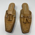 Prada Camel Kitten Heel Spotted Mules Size 36.5 Photo 2