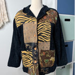 Women's Vintage Black Corduroy Patchwork Tapestry Barn Jacket Chore Coat XL Photo 0