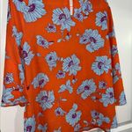 Everly  Orange Baby Blue Spring Poppy Floral All Over Print Blouse Size Small Photo 4