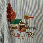 Cabin creek Vintage Fall Farm Embroidered Button Down Shirt Pinstripe Denim Cow Pumpkin Barn Photo 2