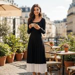 Moon River Long Sleeve Two Tone Pleated Dress Knit Sweater Dress Black One Size Photo 1