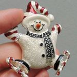 Ice skating candy cane snowman pin White Photo 1