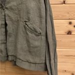 Chico's 3/XL Cropped Linen Lagenlook Olive Green Button Front Lighteight Jacket Photo 4