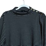 J Crew Mock Neck Top Womens XL Black White Stripe Gold Button Shoulder Blouse Photo 1