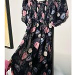 Nicholas Black Purple Floral 100% Silk Square Neckline A Photo 6