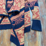 Blu Pepper Women's Navy Orange Aztec Print Open Cardigan Medium Photo 4
