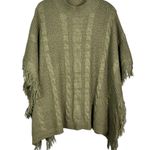 SheIn Cable Fisherman Knit Green Fringe Trim Open Side Oversized Poncho Sweater Photo 0