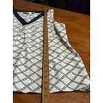 Kenar White Blue Collared V-Neck Blouse Women’s Medium Office Work Pattern Photo 4