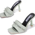 Cape Robbin - Ruthie Sage Square Open Toe heel with Link Chain Trim Photo 0