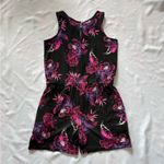EUC Chic Avenue Medium Black Pink Floral Romper With Pockets Summer Spring Fall Photo 4