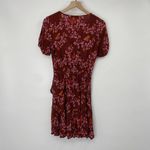 Madewell Mini Faux Wrap Dress Floral Butterfly Print Maroon Pink Yellow Womens 2 Photo 5