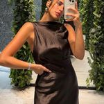 ZARA  dress maxi long brown wrinkle satin effect bodycon wedding party cocktail Photo 7