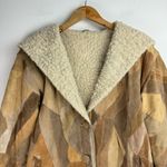 Y2K Leather Patchwork Penny Lane Jacket Coat Sz Large Tan Brown Hooded Photo 2