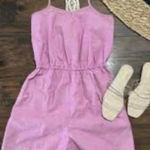 Mossimo Supply Co Mossimo Pink Cotton Romper Racer Back Lace Crochet Detail Size Small NEW Photo 0