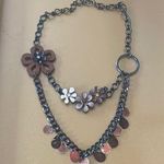 Vintage Y2K Floral Charm Necklace, Flower & Coin Charms, 15.5 inches Brown Photo 0