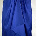 Max and Cleo Satin Mini Cocktail Dress Rosette Spaghetti Strap Size 10 Blue Prom Photo 2