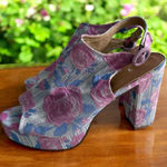 Ashley Stewart Rose Print Platform Slingback Heels Size 11W Photo 0