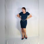 Elegant Navy Midi Dress with Chain Detail Blue Size 8 Photo 3