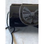 Vintage Patent Bow Handbag Purse Clutch Black 80s 90s Shoulder Hard Case Retro Photo 2
