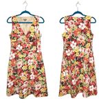Ann Taylor Factory Floral V Neck Midi Tea Party A Line Dress Yellow Size 6 Photo 2