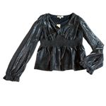 Le Serein Calais Smocked Mesh Long Sleeve Top Shirt Blouse Metallic Small NWT Gray Photo 3