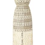 Jansport Sans Souci Crochet Lace Shiny Strapless High Low Illusion Maxi Dress with Mini Skirt Lining Cream Beige Medium Y2K  Photo 0