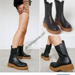 H&M black platform chunky mid calf boots size 5.5 Photo 7