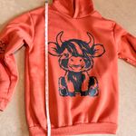 SheIn  Orange Hoodie with Cute Cow Print Photo 8