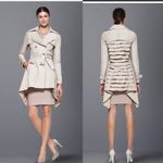 BCBGMAXAZRIA  Ruffled  Back Trench Coat Womens Medium Beige Belted Asymmetrical Photo 1