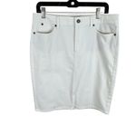 Talbots  Classic Cotton White Mid Rise Knee Length Jean Skirt Stretch Pockets 10 Photo 2