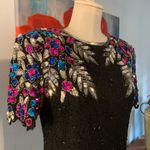 Vintage 80s Silky Nites 100% Silk Black Cocktail Dress Sz S Floral Sequin Photo 2