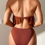Caramel Solid Color Two Piece Bikini Sets Swimsuit, Halter Neck High Waist Size M Photo 7
