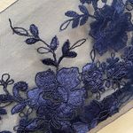 M/L Blue Floral Embroidered Transparent Mesh Long Sleeve Lined Zip Up Maxi Gown Size L Photo 2