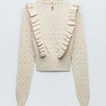ZARA Frilly High Neck Pearl &Rhinestone Embellished Elegant Long Sleeve Sweater Photo 1