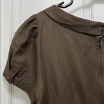 Chocolate Brown Linen Silk Blend Puff Sleeve Mini Dress Photo 11