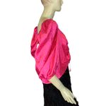 Vine & Love PINK SATIN LEOPARD PRINT PUFFED SLEEVE DRAWSTRING BLOUSE (3X) Photo 3