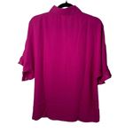 Three Eighty Two Revolve  Short Sleeve Button Fuchsia Flutter Sleeve Blouse Med. Photo 3