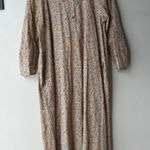 Pietsie Atlin Floral Cotton Long Sleeve Henley Trapeze Shift Midi Dress Size XS White Photo 0