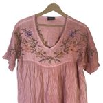 VICI Embroidered Crinkle Babydoll Top Womens M Pink Floral Peasant Cottagecore Photo 2
