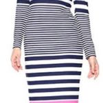 Eliza J Dress Womens Size 8 Petite Pink Blue Striped Off Shoulder Long Sleeve Photo 0