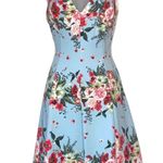 Jessica Simpson Floral Blue Pinup Style Dress Sz 4 Photo 0